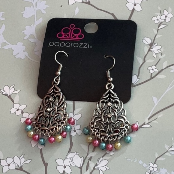 ❄️ Paparazzi } Silver and Pink Filigree Earrings Bohemian Shabby Chic - Picture 4 of 10